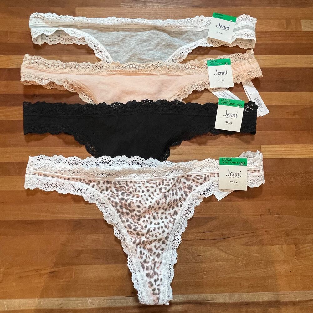 Jenni Women's Lace-Trim Thong set of 4 large